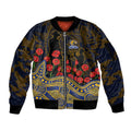 West Coast Eagles ANZAC Day Sleeve Zip Bomber Jacket Indigenous Dot Art with Poppy Flower Tribute