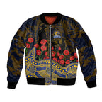 West Coast Eagles ANZAC Day Sleeve Zip Bomber Jacket Indigenous Dot Art with Poppy Flower Tribute