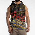 West Coast Eagles ANZAC Day Sleeveless Hoodie Indigenous Dot Art with Poppy Flower Tribute