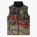 West Coast Eagles ANZAC Day Sleeveless Puffer Jacket Indigenous Dot Art with Poppy Flower Tribute