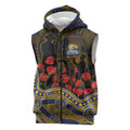 West Coast Eagles ANZAC Day Sleeveless Zip Hoodie Indigenous Dot Art with Poppy Flower Tribute