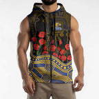 West Coast Eagles ANZAC Day Sleeveless Zip Hoodie Indigenous Dot Art with Poppy Flower Tribute