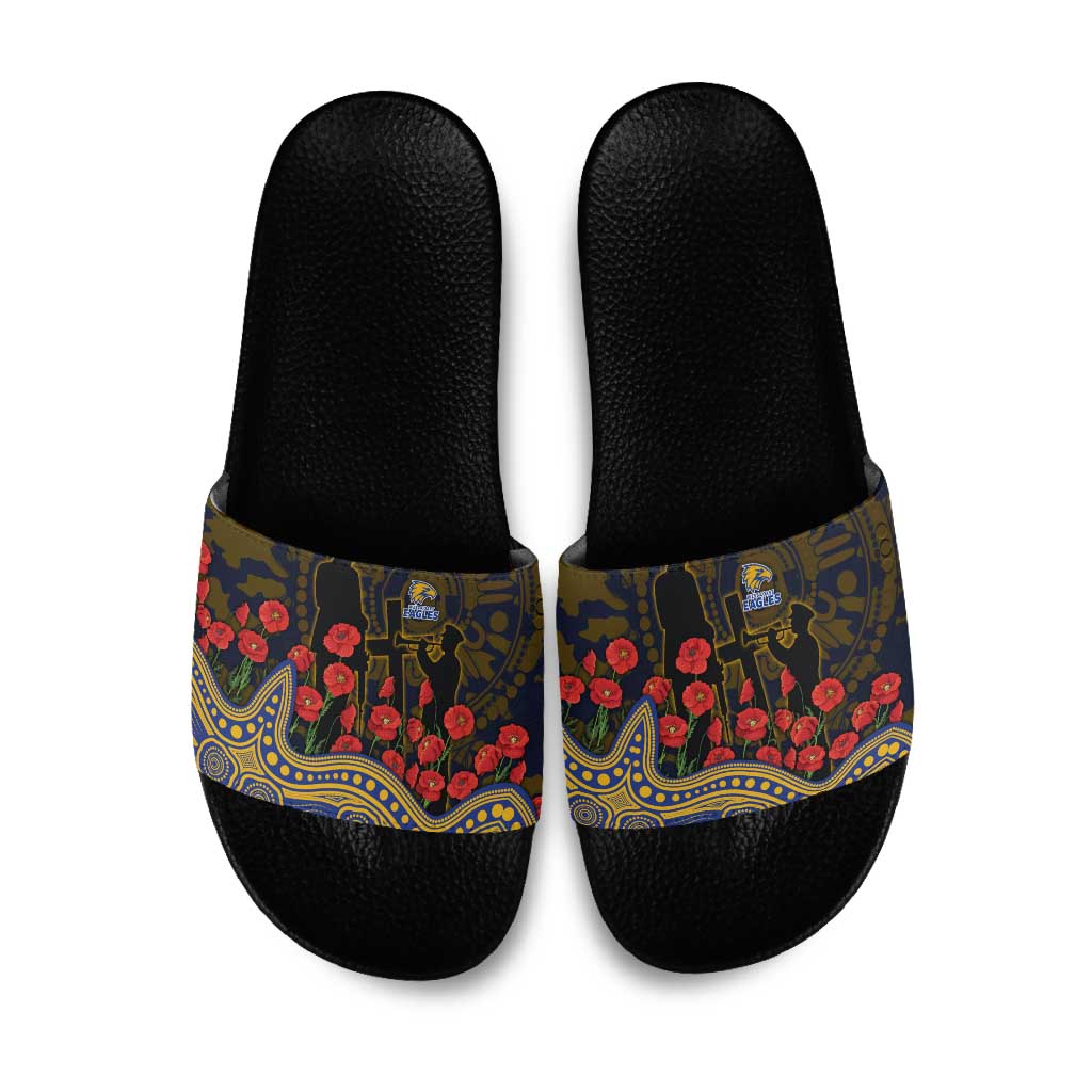 West Coast Eagles ANZAC Day Slide Sandals Indigenous Dot Art with Poppy Flower Tribute