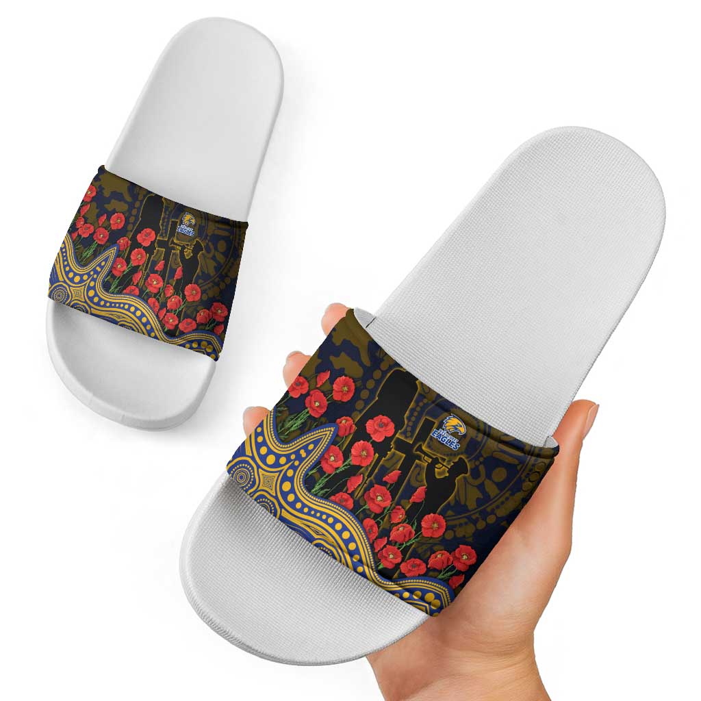 West Coast Eagles ANZAC Day Slide Sandals Indigenous Dot Art with Poppy Flower Tribute