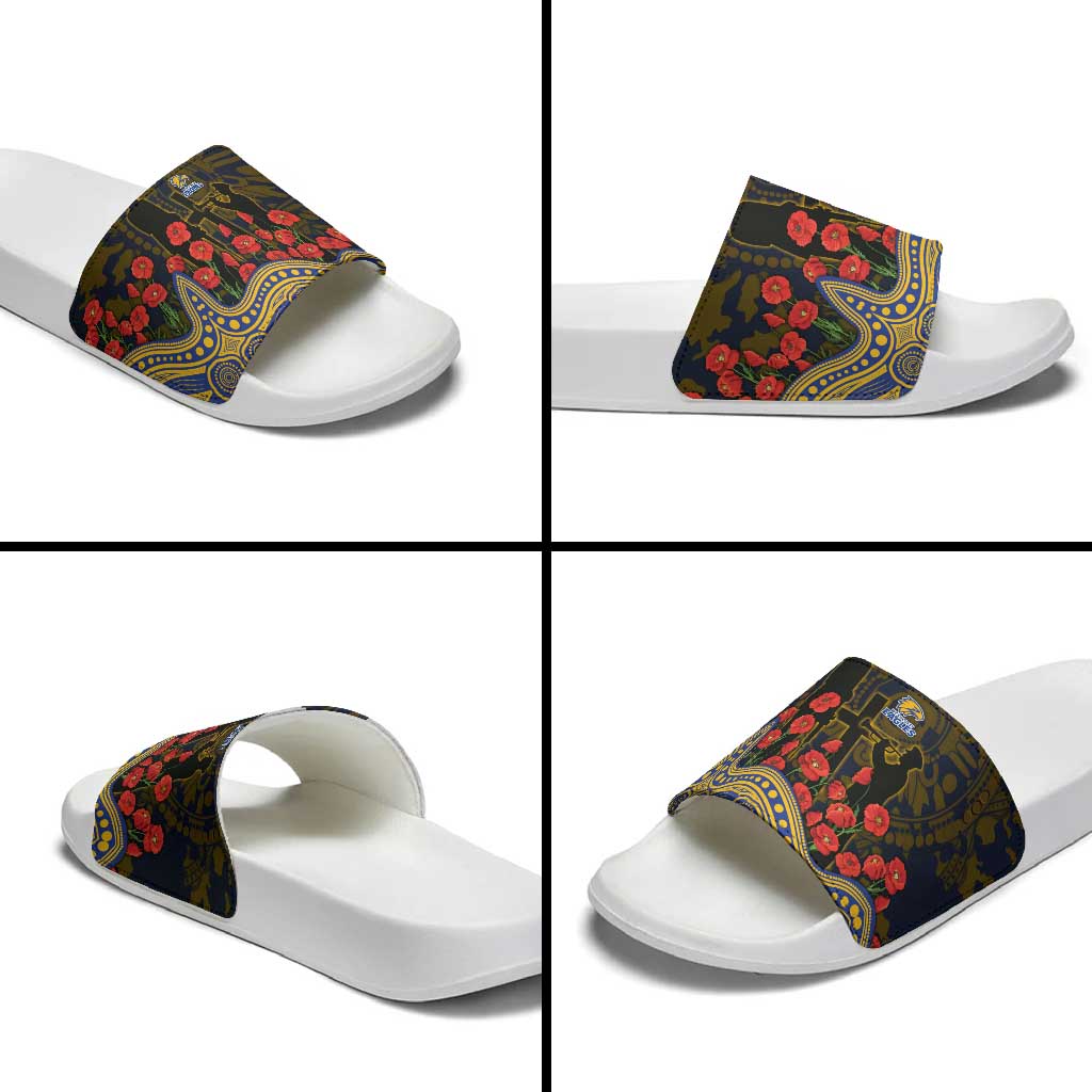 West Coast Eagles ANZAC Day Slide Sandals Indigenous Dot Art with Poppy Flower Tribute