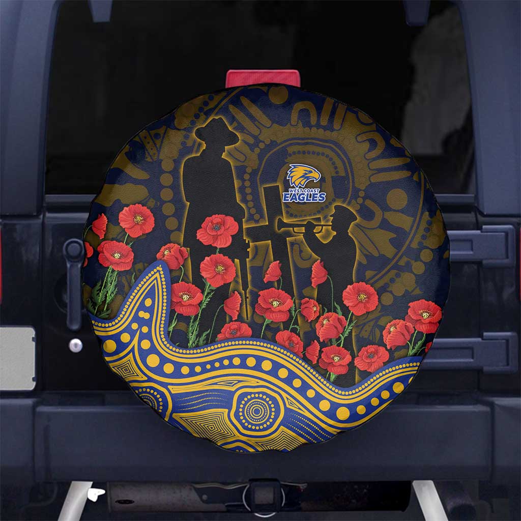 West Coast Eagles ANZAC Day Spare Tire Cover Indigenous Dot Art with Poppy Flower Tribute