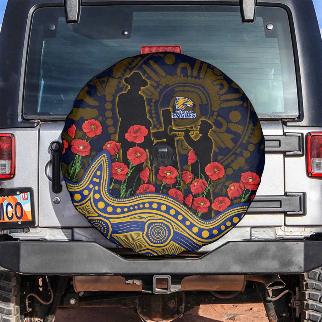 West Coast Eagles ANZAC Day Spare Tire Cover Indigenous Dot Art with Poppy Flower Tribute
