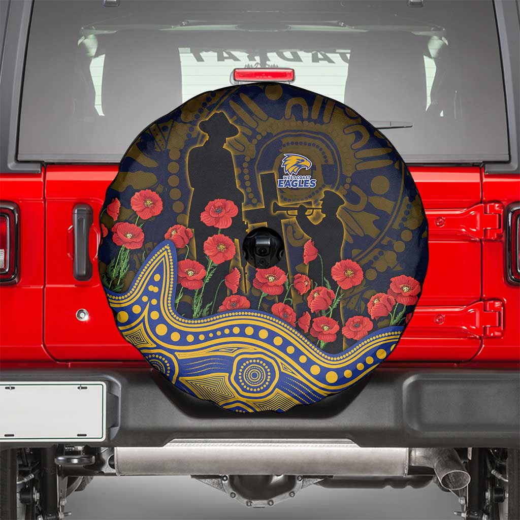 West Coast Eagles ANZAC Day Spare Tire Cover Indigenous Dot Art with Poppy Flower Tribute