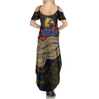 West Coast Eagles ANZAC Day Summer Maxi Dress Indigenous Dot Art with Poppy Flower Tribute