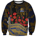 West Coast Eagles ANZAC Day Sweatshirt Indigenous Dot Art with Poppy Flower Tribute
