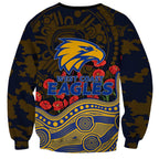 West Coast Eagles ANZAC Day Sweatshirt Indigenous Dot Art with Poppy Flower Tribute