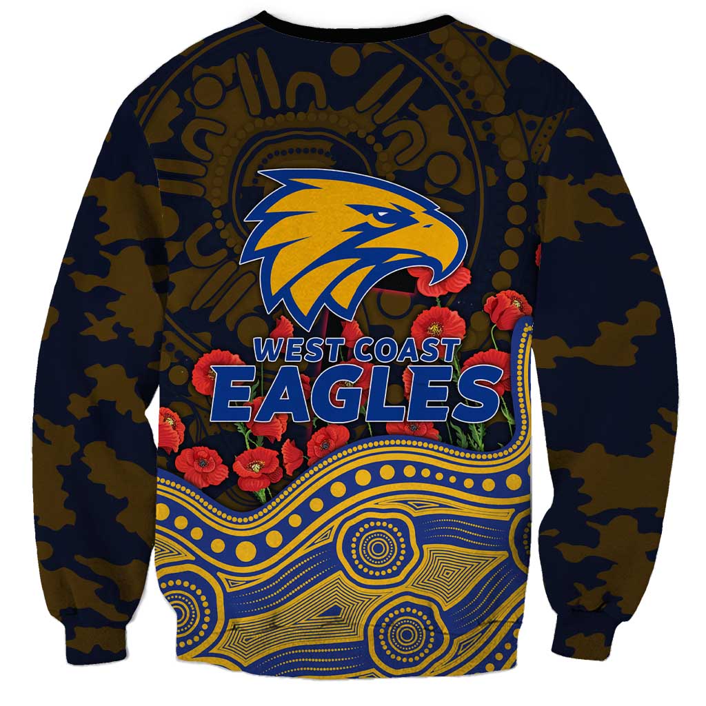 West Coast Eagles ANZAC Day Sweatshirt Indigenous Dot Art with Poppy Flower Tribute