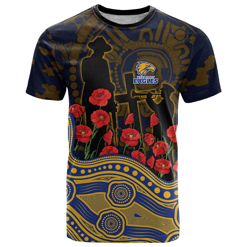 West Coast Eagles ANZAC Day T Shirt Indigenous Dot Art with Poppy Flower Tribute