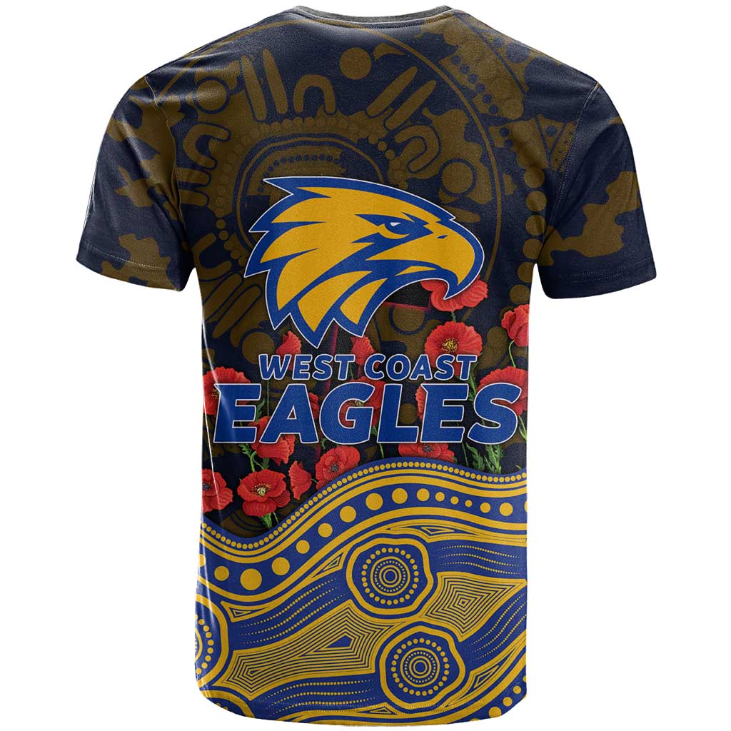 West Coast Eagles ANZAC Day T Shirt Indigenous Dot Art with Poppy Flower Tribute