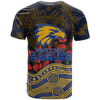 West Coast Eagles ANZAC Day T Shirt Indigenous Dot Art with Poppy Flower Tribute