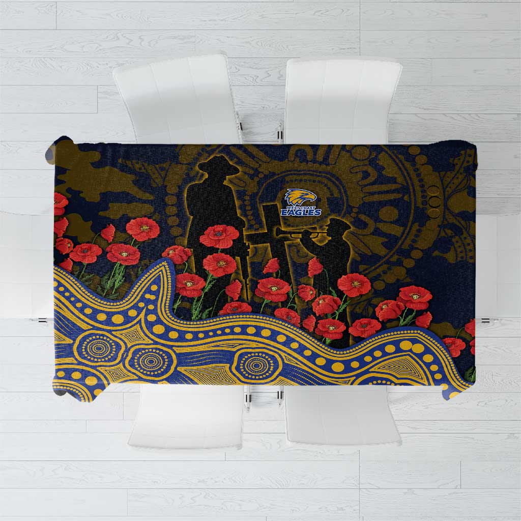 West Coast Eagles ANZAC Day Tablecloth Indigenous Dot Art with Poppy Flower Tribute