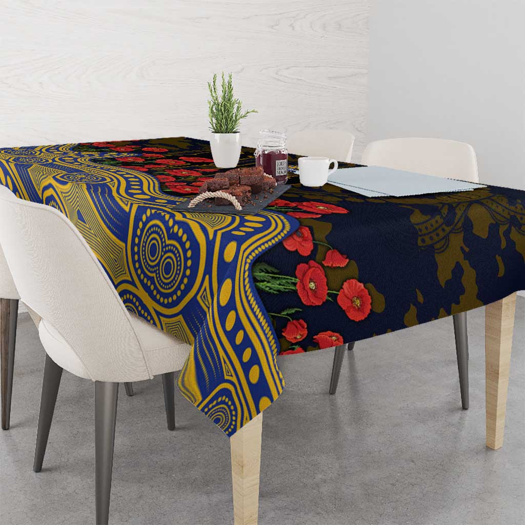 West Coast Eagles ANZAC Day Tablecloth Indigenous Dot Art with Poppy Flower Tribute