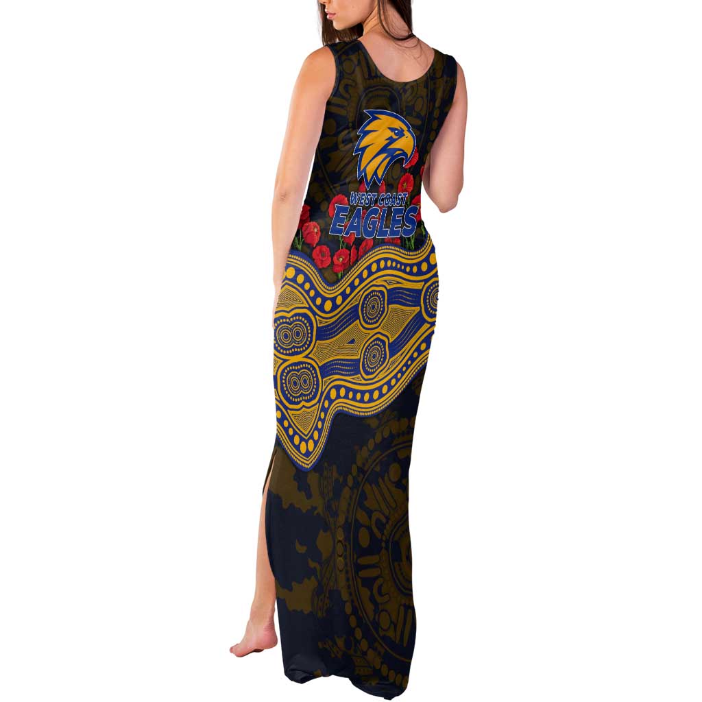 West Coast Eagles ANZAC Day Tank Maxi Dress Indigenous Dot Art with Poppy Flower Tribute
