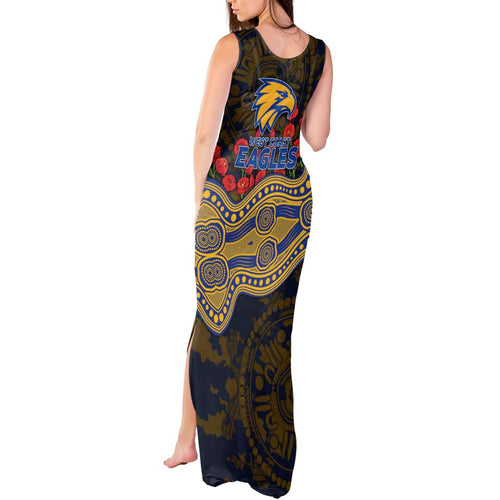 West Coast Eagles ANZAC Day Tank Maxi Dress Indigenous Dot Art with Poppy Flower Tribute