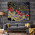 West Coast Eagles ANZAC Day Tapestry Indigenous Dot Art with Poppy Flower Tribute