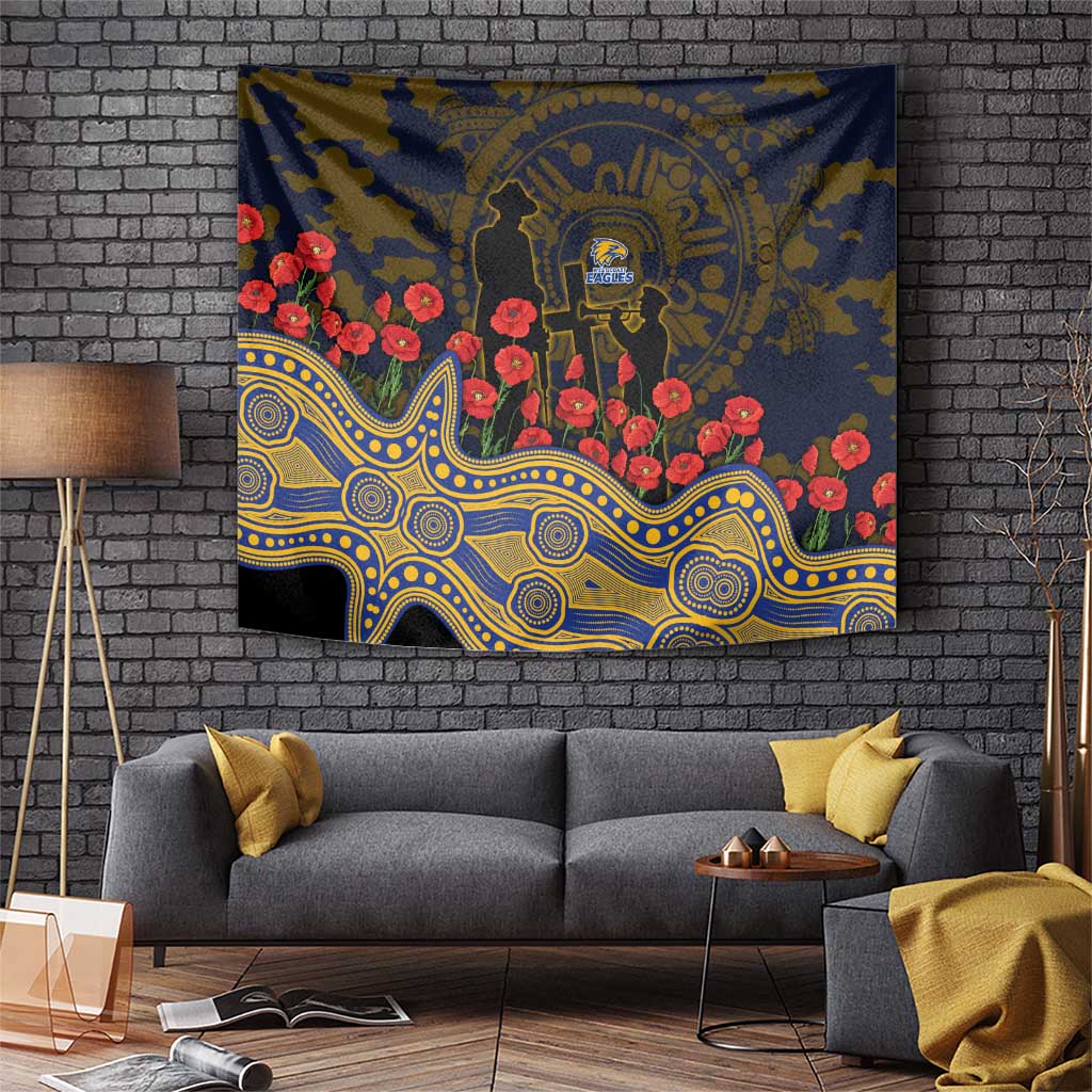 West Coast Eagles ANZAC Day Tapestry Indigenous Dot Art with Poppy Flower Tribute