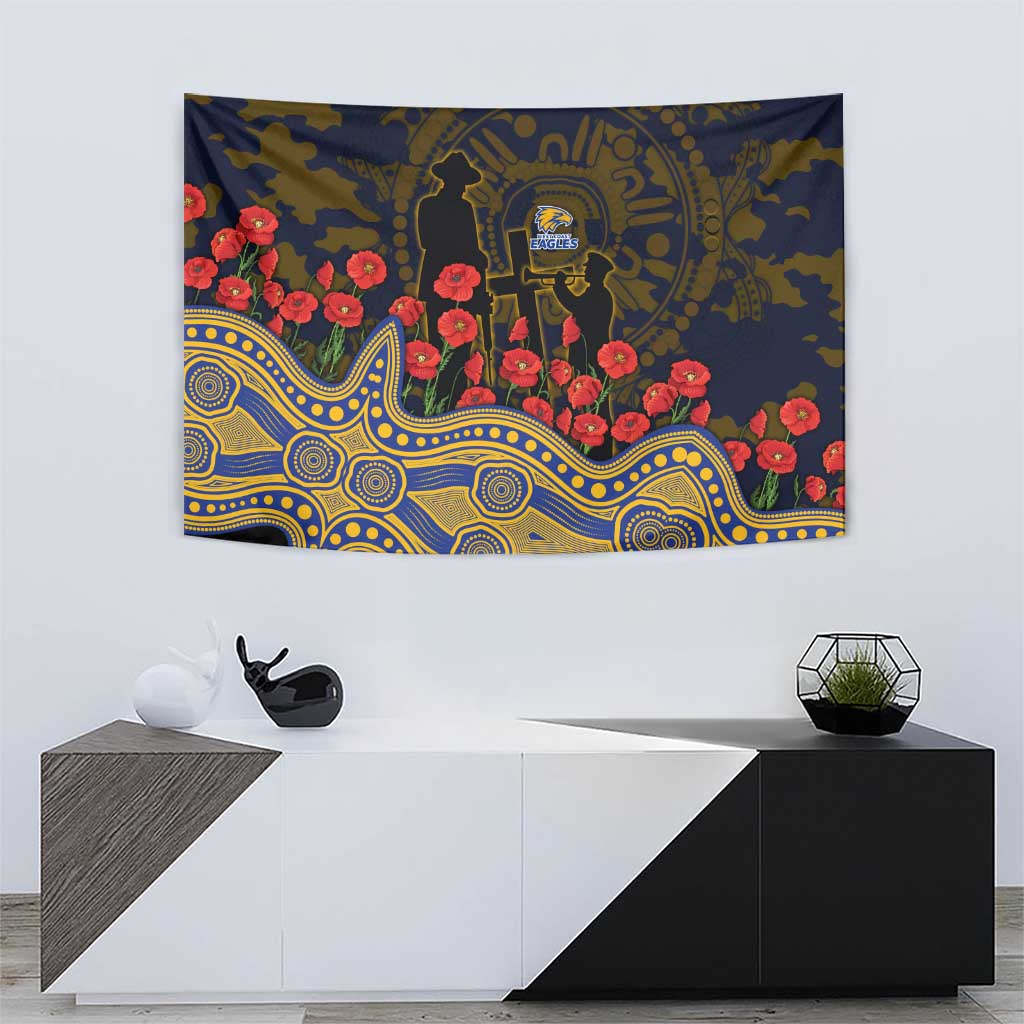 West Coast Eagles ANZAC Day Tapestry Indigenous Dot Art with Poppy Flower Tribute