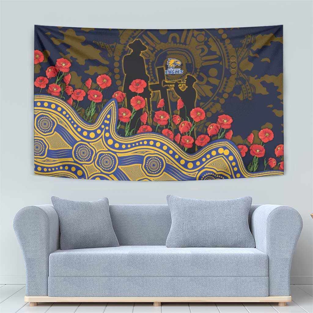 West Coast Eagles ANZAC Day Tapestry Indigenous Dot Art with Poppy Flower Tribute