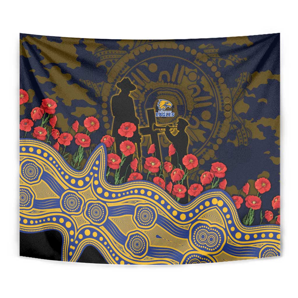 West Coast Eagles ANZAC Day Tapestry Indigenous Dot Art with Poppy Flower Tribute