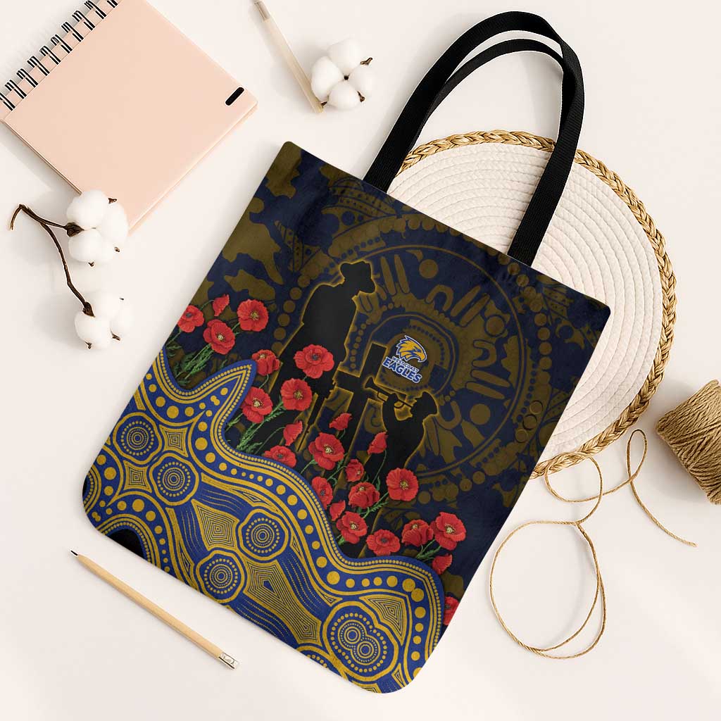 West Coast Eagles ANZAC Day Tote Bag Indigenous Dot Art with Poppy Flower Tribute