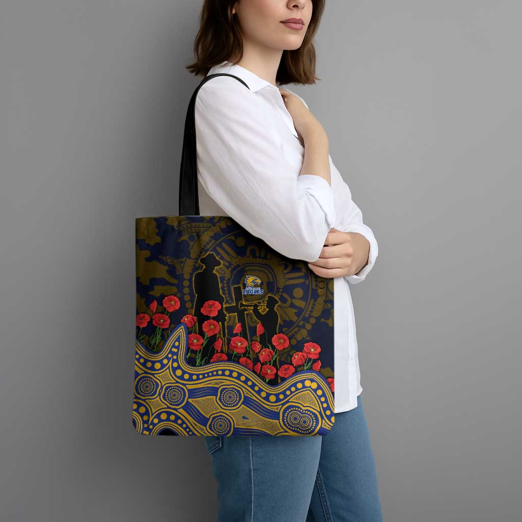 West Coast Eagles ANZAC Day Tote Bag Indigenous Dot Art with Poppy Flower Tribute