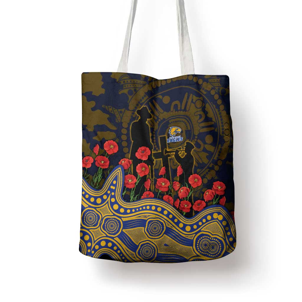 West Coast Eagles ANZAC Day Tote Bag Indigenous Dot Art with Poppy Flower Tribute