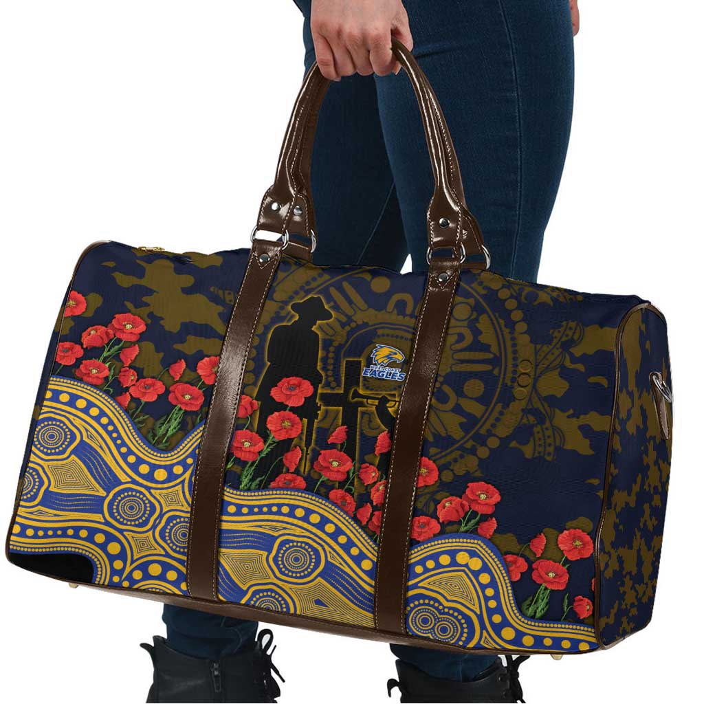 West Coast Eagles ANZAC Day Travel Bag Indigenous Dot Art with Poppy Flower Tribute