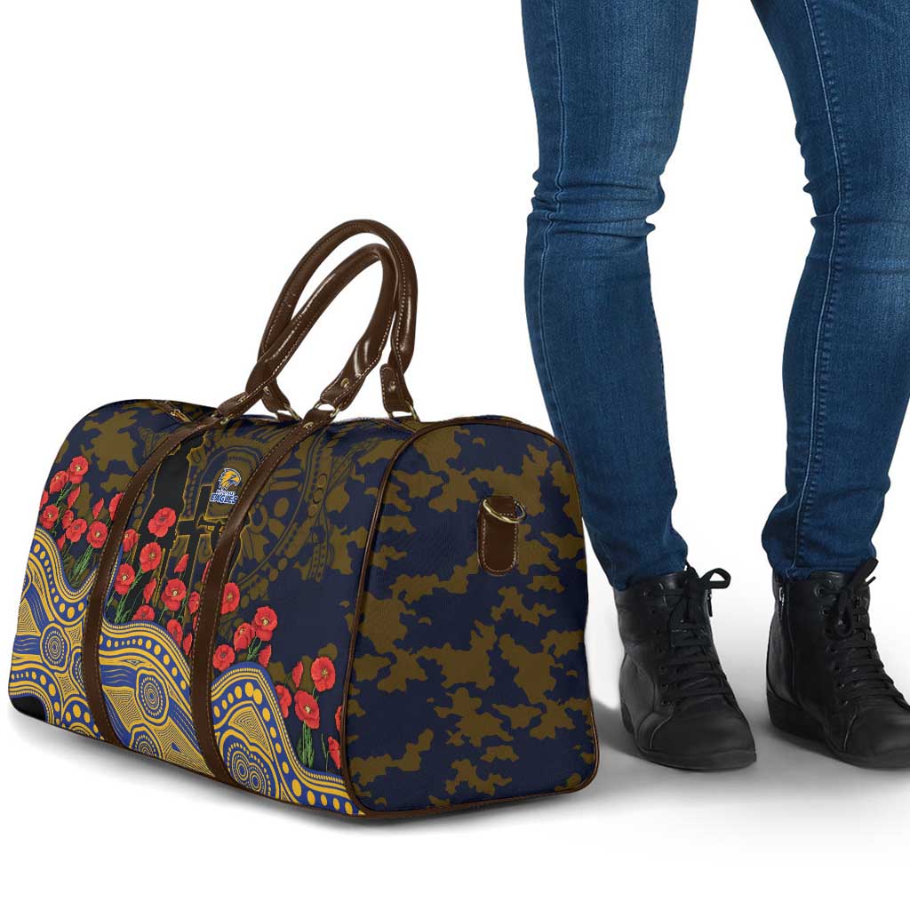 West Coast Eagles ANZAC Day Travel Bag Indigenous Dot Art with Poppy Flower Tribute