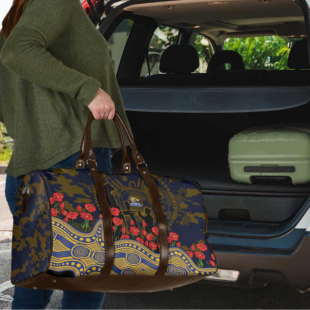 West Coast Eagles ANZAC Day Travel Bag Indigenous Dot Art with Poppy Flower Tribute