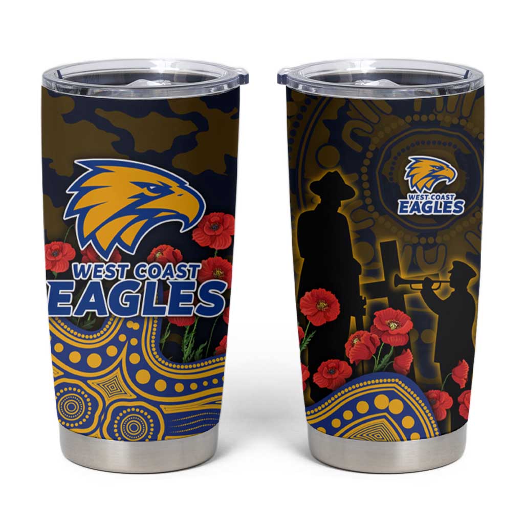 West Coast Eagles ANZAC Day Tumbler Cup Indigenous Dot Art with Poppy Flower Tribute