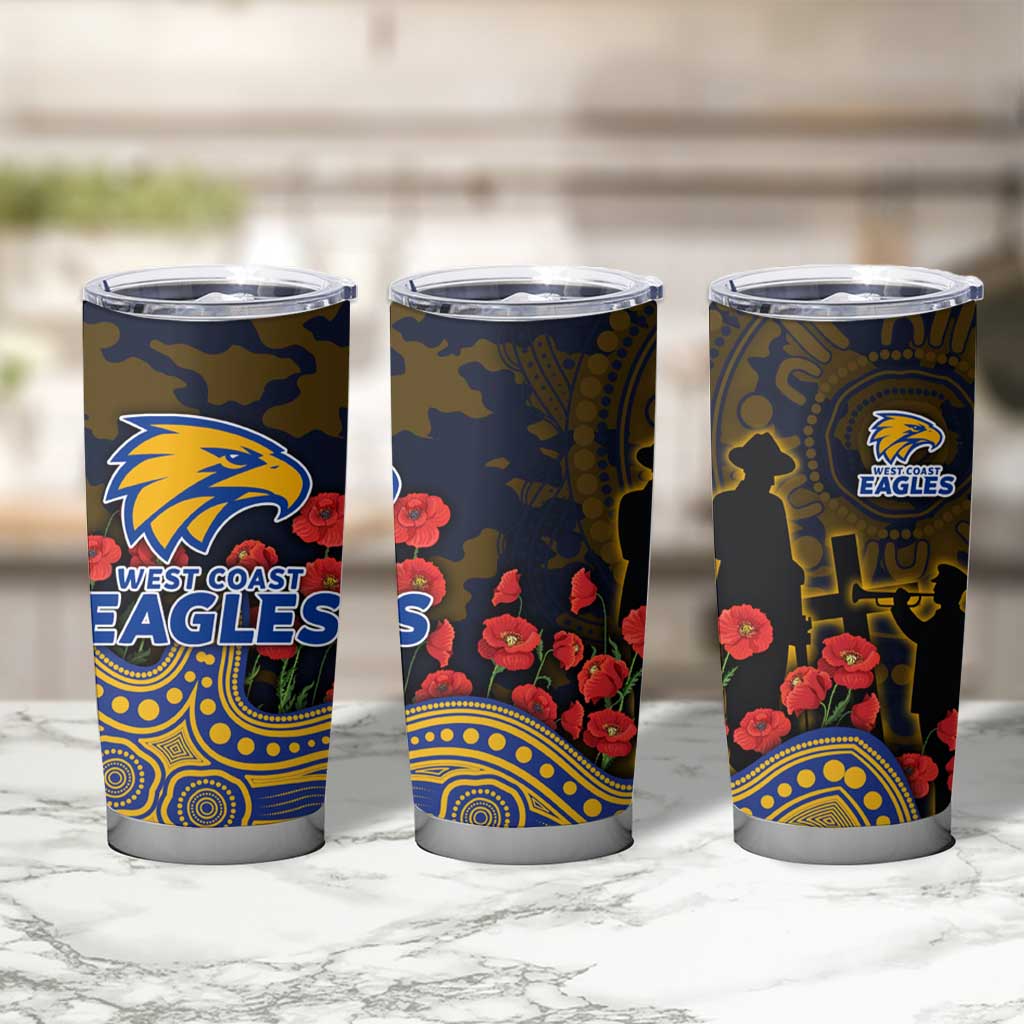 West Coast Eagles ANZAC Day Tumbler Cup Indigenous Dot Art with Poppy Flower Tribute