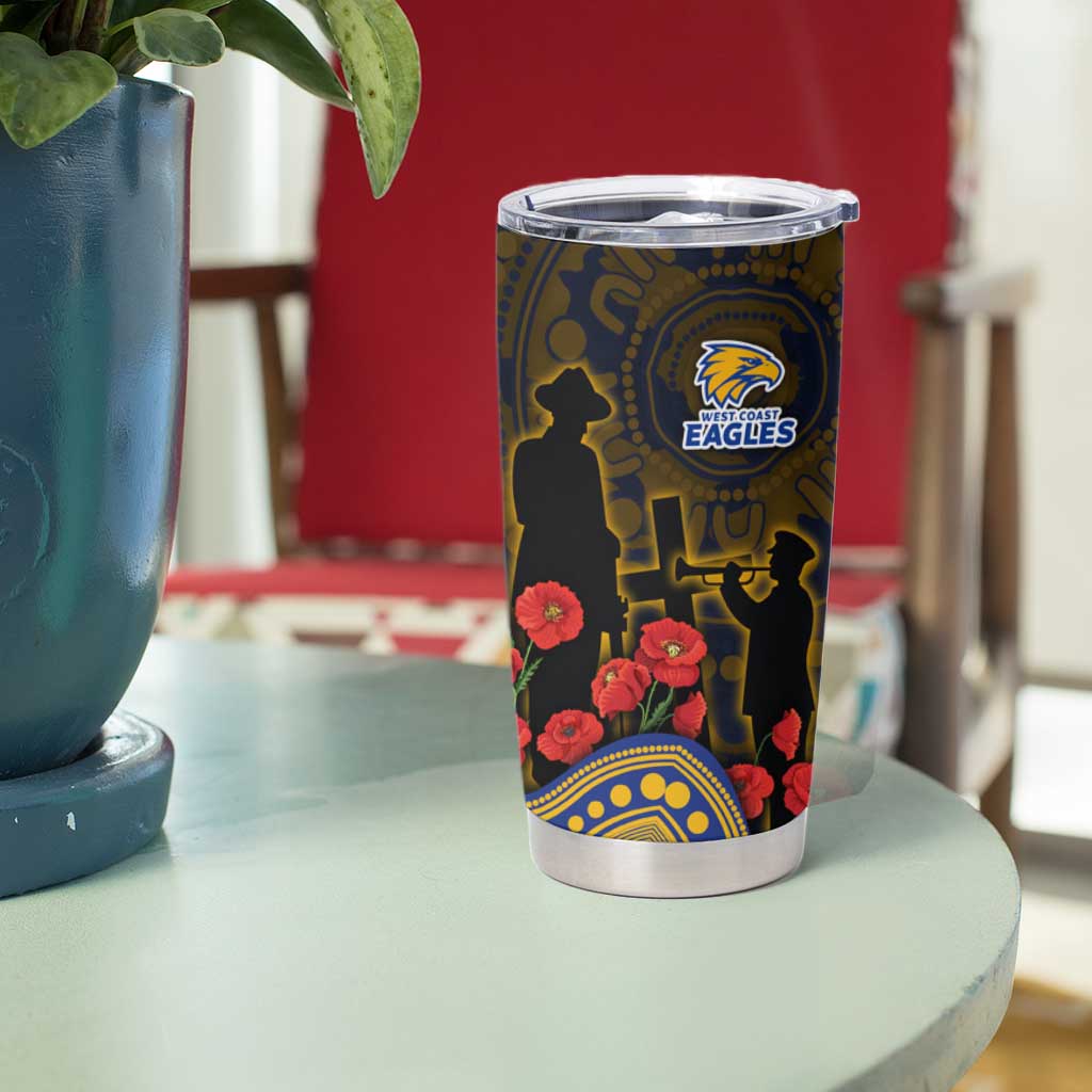West Coast Eagles ANZAC Day Tumbler Cup Indigenous Dot Art with Poppy Flower Tribute