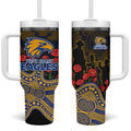 West Coast Eagles ANZAC Day Tumbler With Handle Indigenous Dot Art with Poppy Flower Tribute