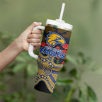 West Coast Eagles ANZAC Day Tumbler With Handle Indigenous Dot Art with Poppy Flower Tribute
