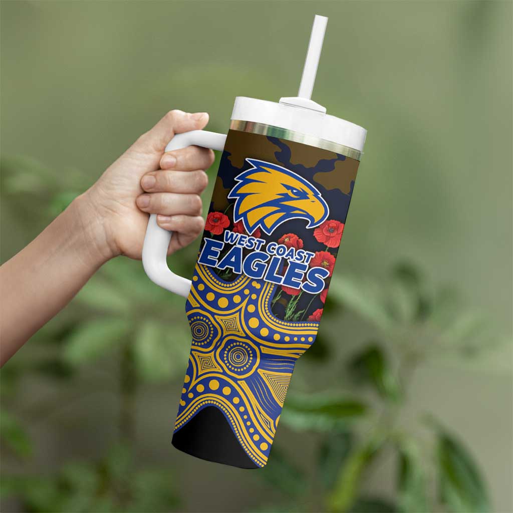 West Coast Eagles ANZAC Day Tumbler With Handle Indigenous Dot Art with Poppy Flower Tribute