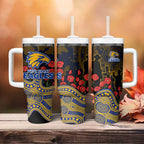 West Coast Eagles ANZAC Day Tumbler With Handle Indigenous Dot Art with Poppy Flower Tribute
