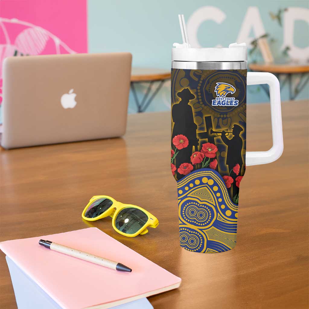 West Coast Eagles ANZAC Day Tumbler With Handle Indigenous Dot Art with Poppy Flower Tribute