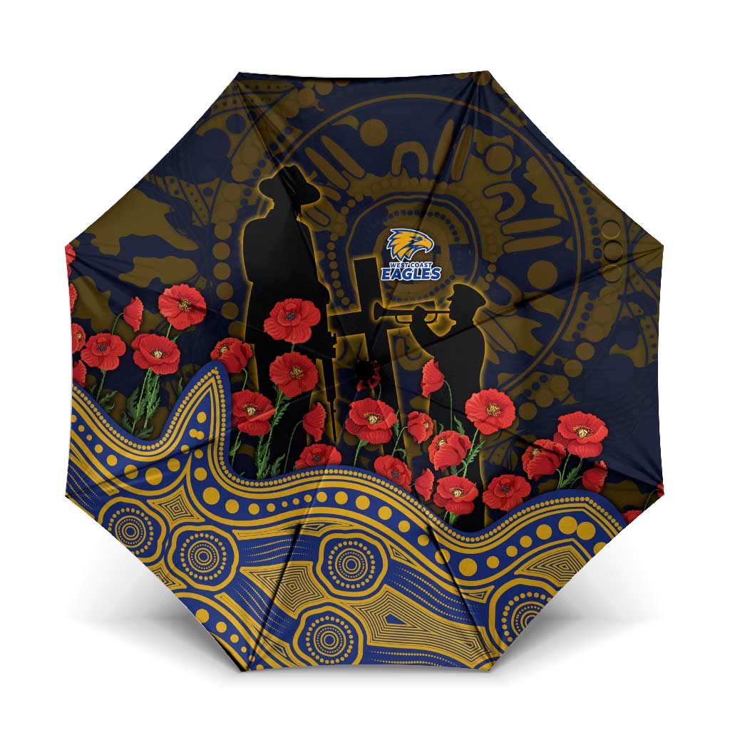 West Coast Eagles ANZAC Day Umbrella Indigenous Dot Art with Poppy Flower Tribute