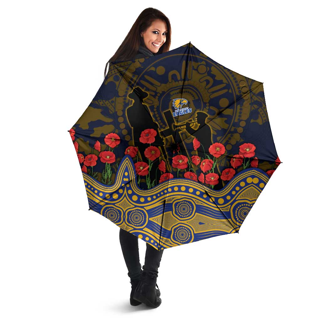 West Coast Eagles ANZAC Day Umbrella Indigenous Dot Art with Poppy Flower Tribute