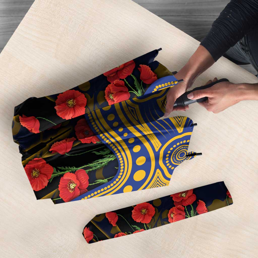 West Coast Eagles ANZAC Day Umbrella Indigenous Dot Art with Poppy Flower Tribute
