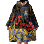 West Coast Eagles ANZAC Day Wearable Blanket Hoodie Indigenous Dot Art with Poppy Flower Tribute