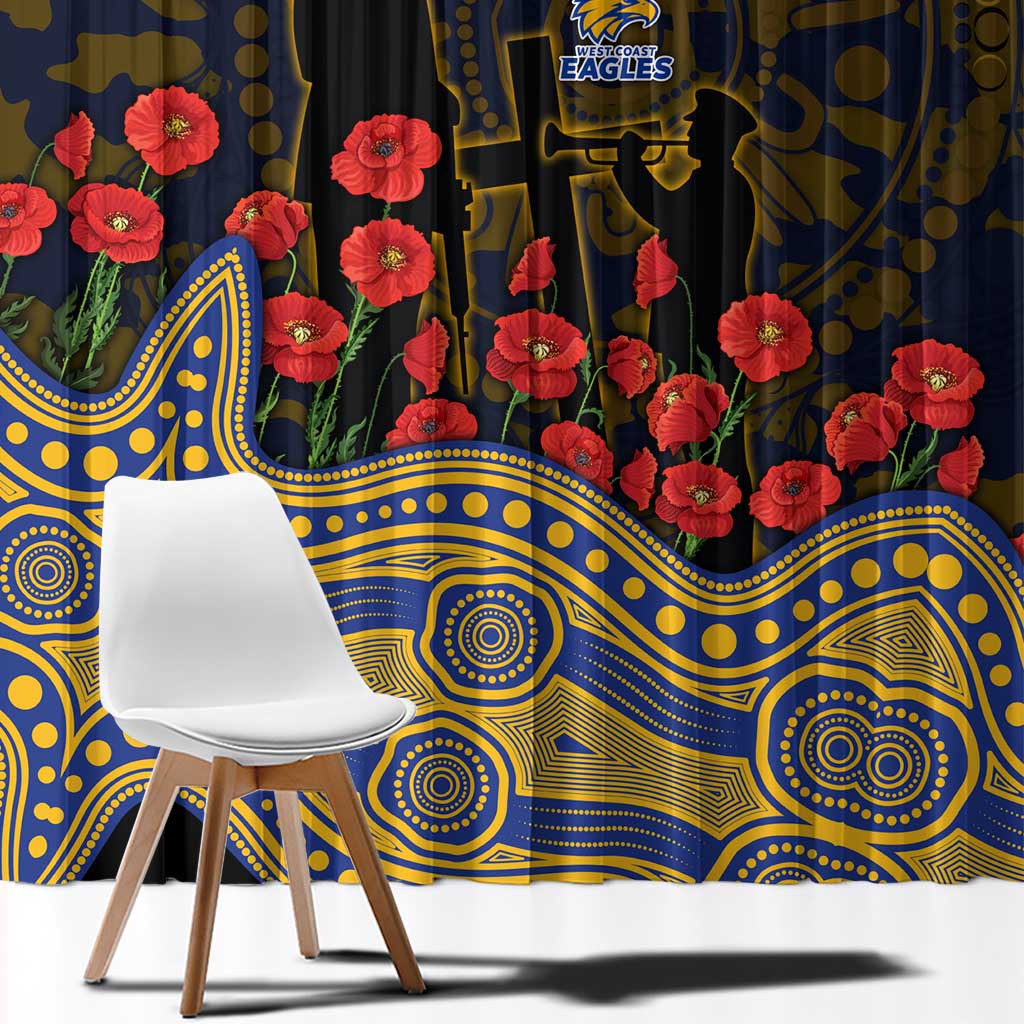 West Coast Eagles ANZAC Day Window Curtain Indigenous Dot Art with Poppy Flower Tribute