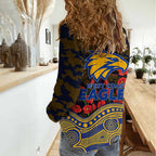 West Coast Eagles ANZAC Day Women Casual Shirt Indigenous Dot Art with Poppy Flower Tribute