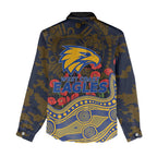West Coast Eagles ANZAC Day Women Casual Shirt Indigenous Dot Art with Poppy Flower Tribute