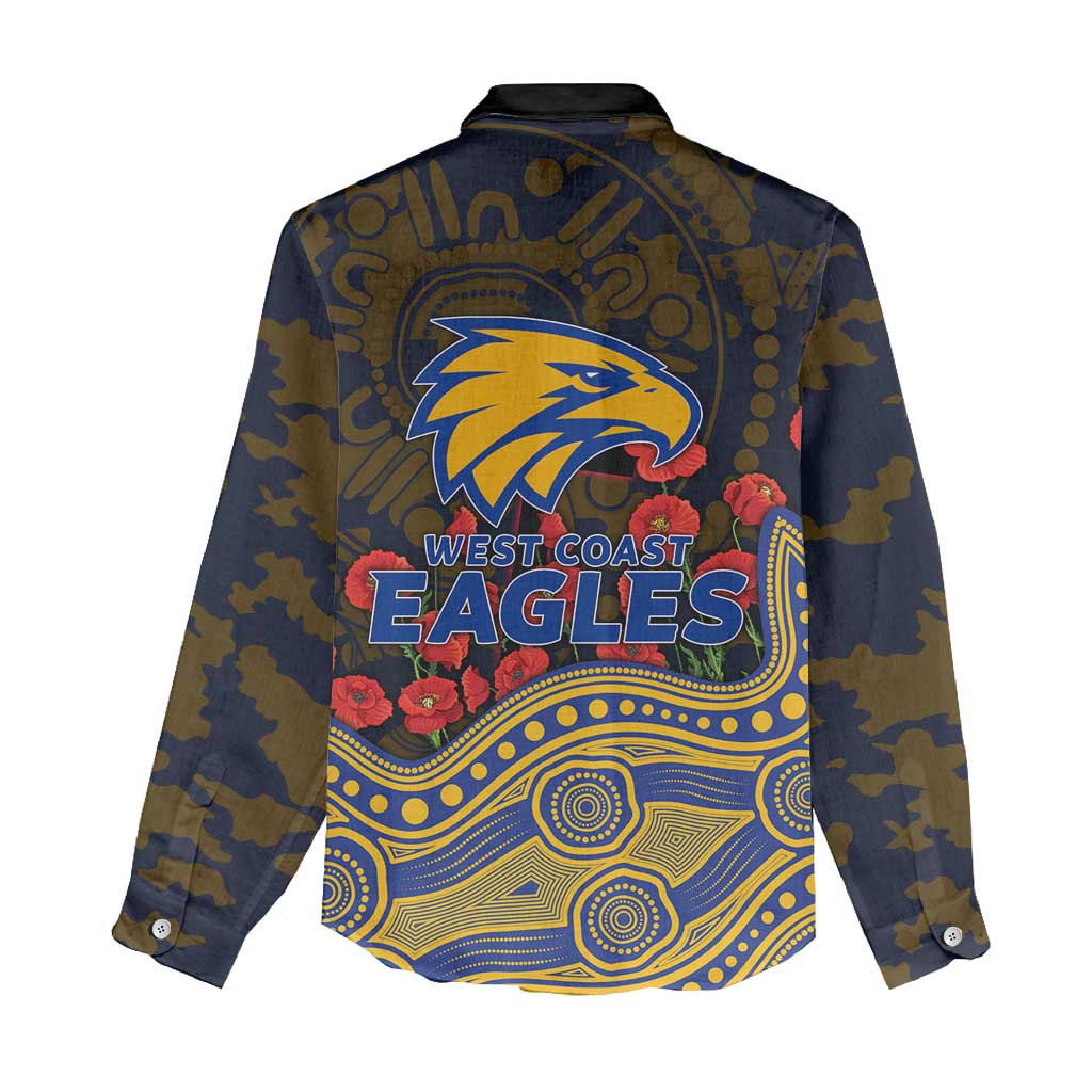 West Coast Eagles ANZAC Day Women Casual Shirt Indigenous Dot Art with Poppy Flower Tribute